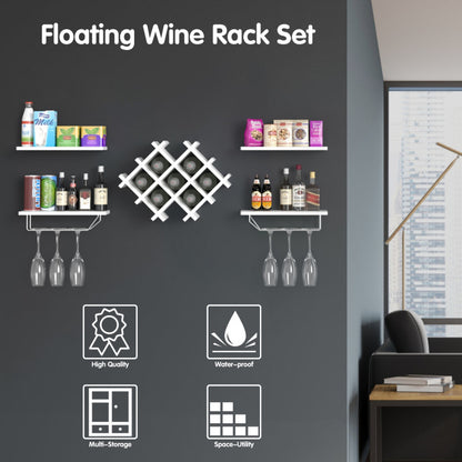 Set of 5 Wall Mount Wine Rack Set with Storage Shelves-Black - Color: Black