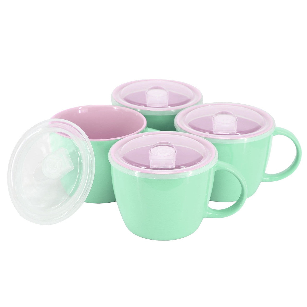 Gibson Home On The Go 4 Piece 25 Ounce Stoneware Soup Cup Set with Lid in Mint