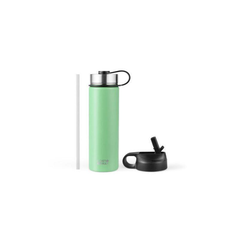 22 Oz Double-walled Insulated Stainless Steel Water Bottle with 2 Lids and Straw-Green - Color: Green