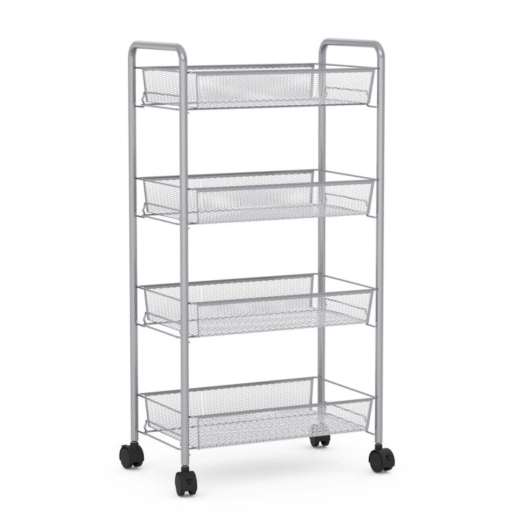 Gray 4 Tier Storage Rack Trolley Cart-Gray - Color: Gray