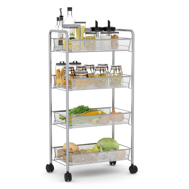 Gray 4 Tier Storage Rack Trolley Cart-Gray - Color: Gray