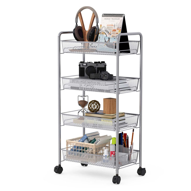 Gray 4 Tier Storage Rack Trolley Cart-Gray - Color: Gray