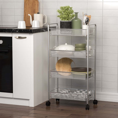 Gray 4 Tier Storage Rack Trolley Cart-Gray - Color: Gray