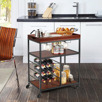 3 Tiers Storage Bar Serving Cart with Wine Rack