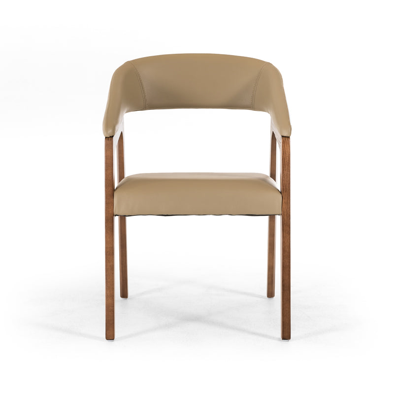 31" Taupe Leatherette And Walnut Wood Dining Chair