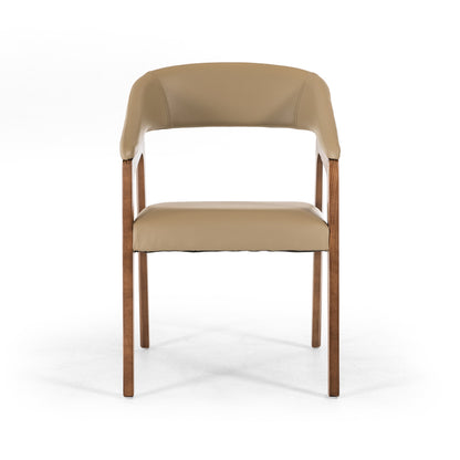 31" Taupe Leatherette And Walnut Wood Dining Chair