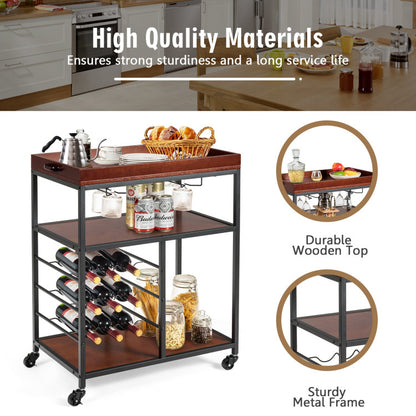 3 Tiers Storage Bar Serving Cart with Wine Rack