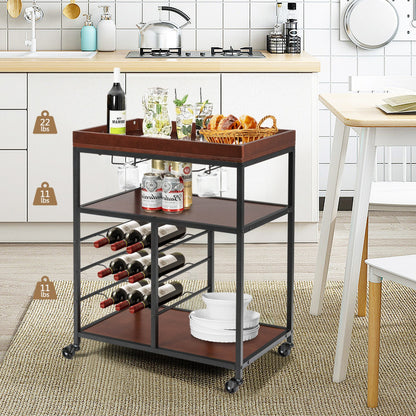 3 Tiers Storage Bar Serving Cart with Wine Rack