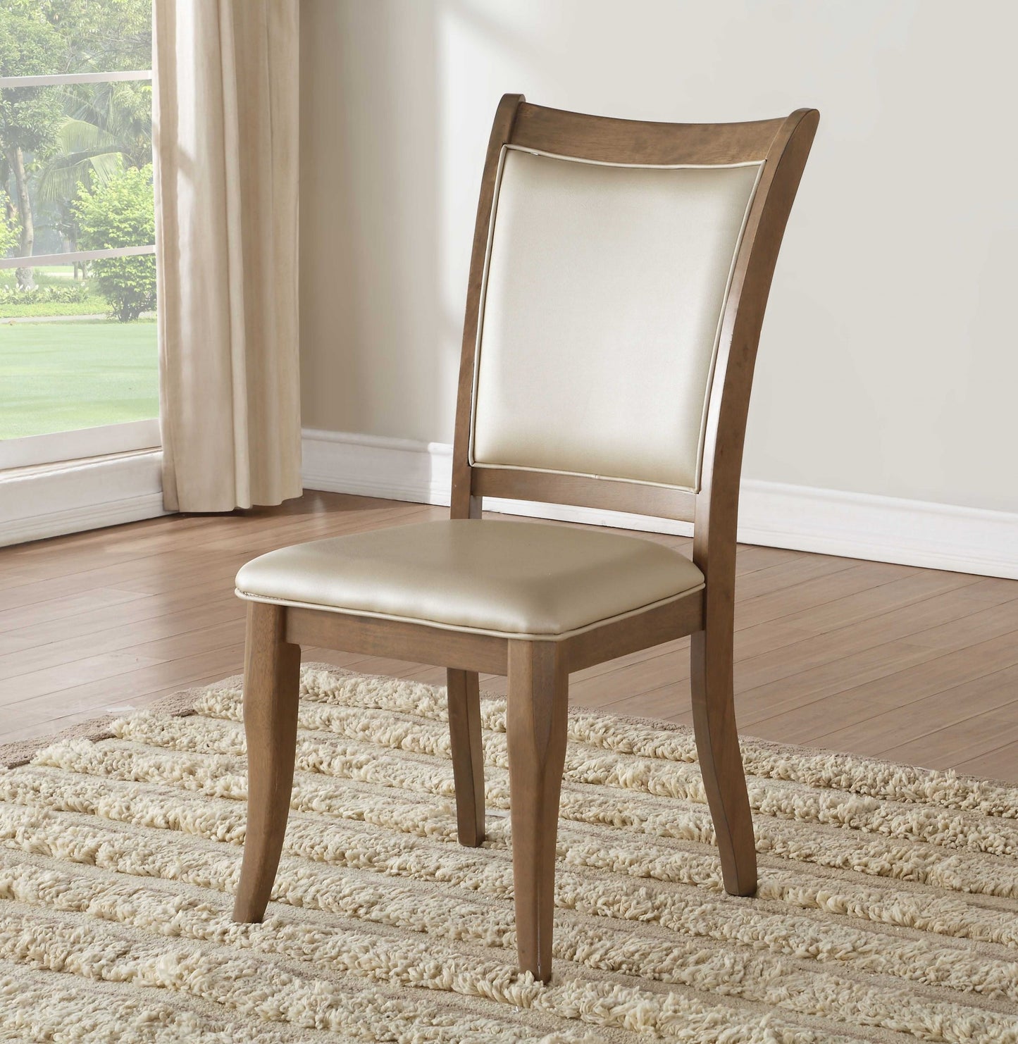 Set Of Two Beige Upholstered Faux Leather Dining Chairs