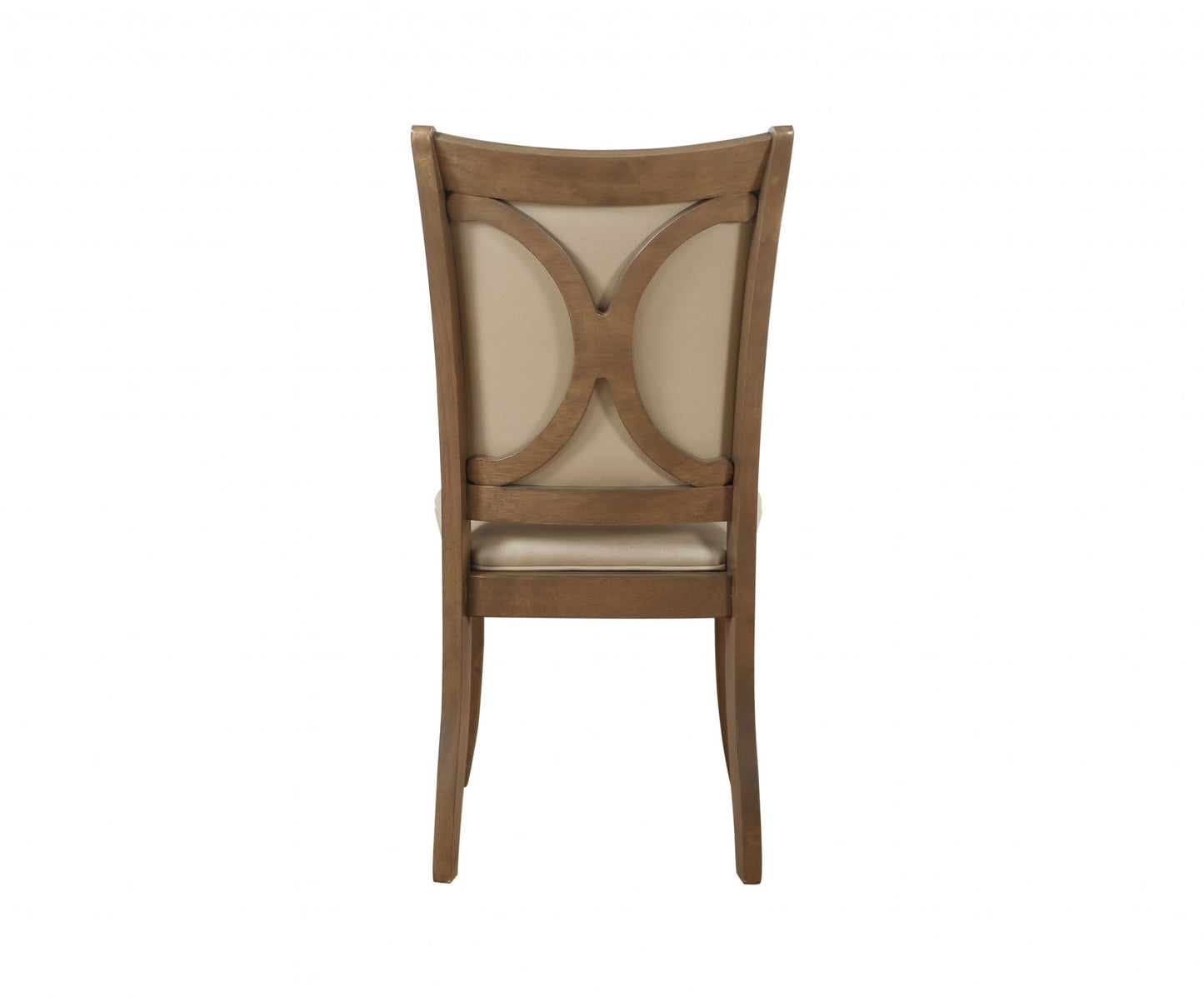 Set Of Two Beige Upholstered Faux Leather Dining Chairs