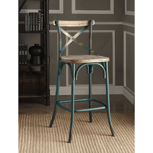 43" Brown And Turquoise Iron Chair With Footrest