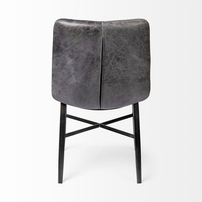 Black Leather Seat With Black Metal Frame Dining Chair