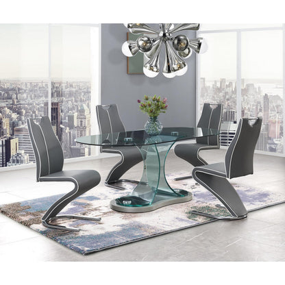 Set Of 2 Grey And White Z Style Design Dining Chairs With Metalic Base And Seat Back Handle