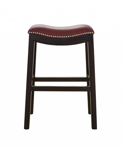 25" Espresso And Red Saddle Style Counter Height Bar Stool