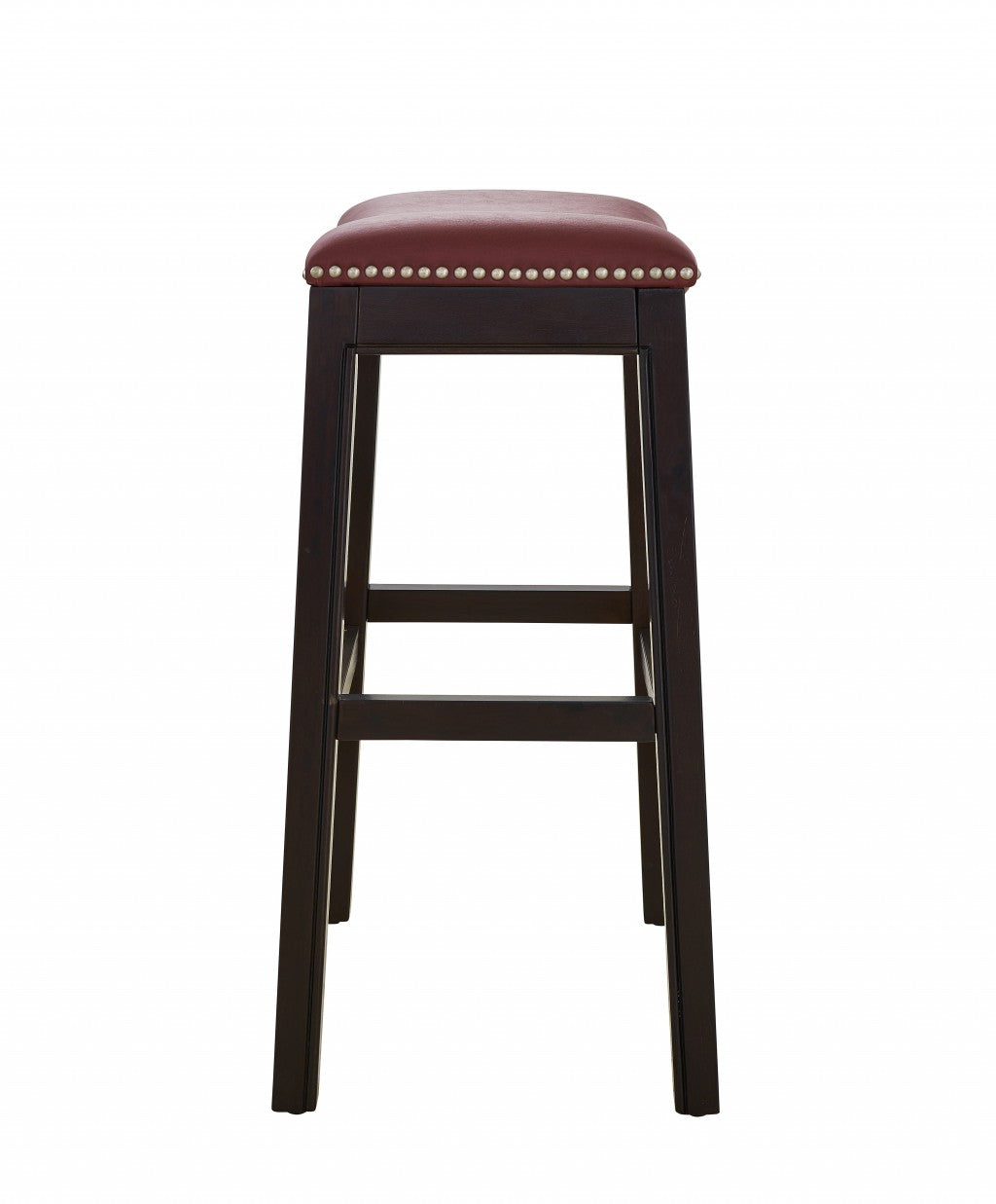 25" Espresso And Red Saddle Style Counter Height Bar Stool