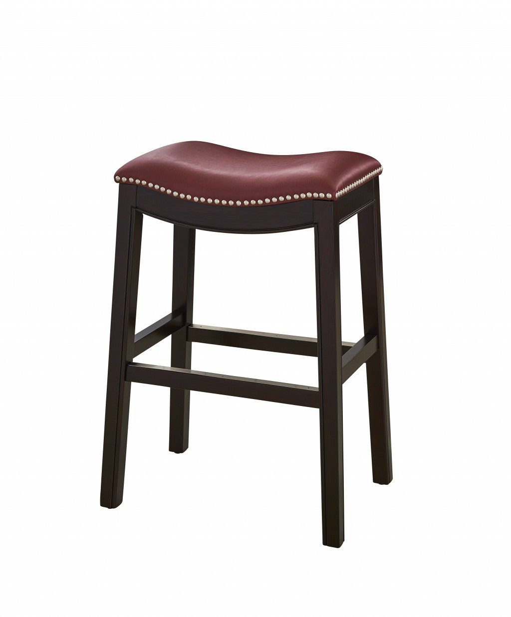 25" Espresso And Red Saddle Style Counter Height Bar Stool