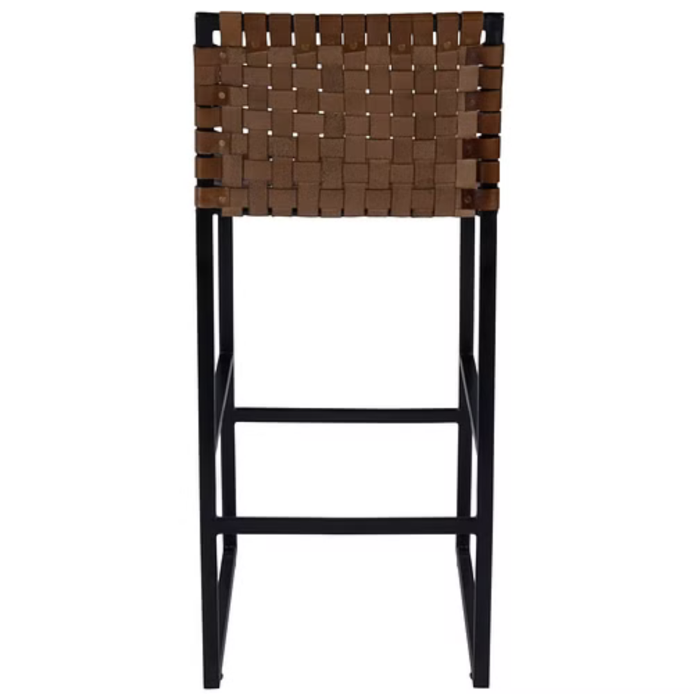 42" Brown And Black Leather And Steel Bar Chair With Footrest