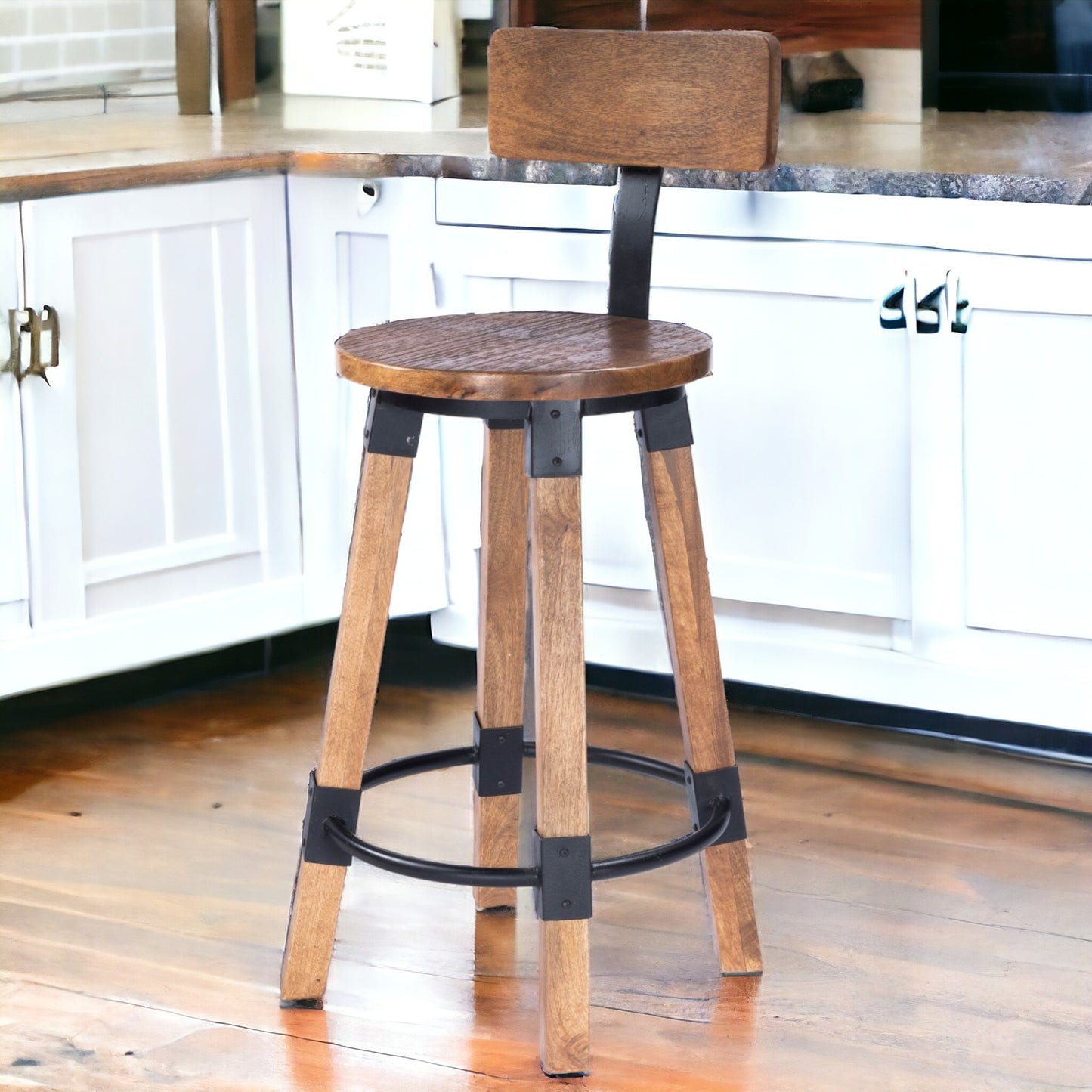 38" Brown And Natural Iron Bar Chair With Footrest