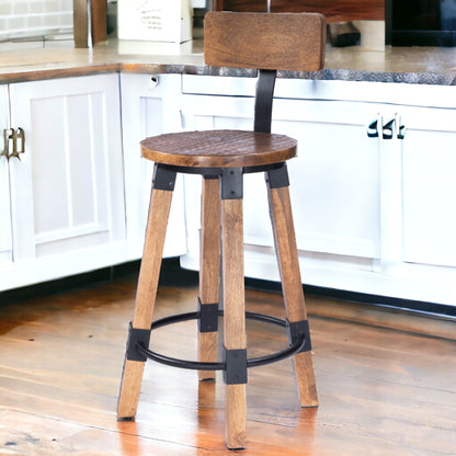 38" Brown And Natural Iron Bar Chair With Footrest