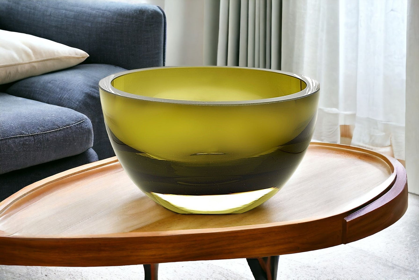 Moss Green Mouth Blown Polish Crystal Thick Walled Bowl