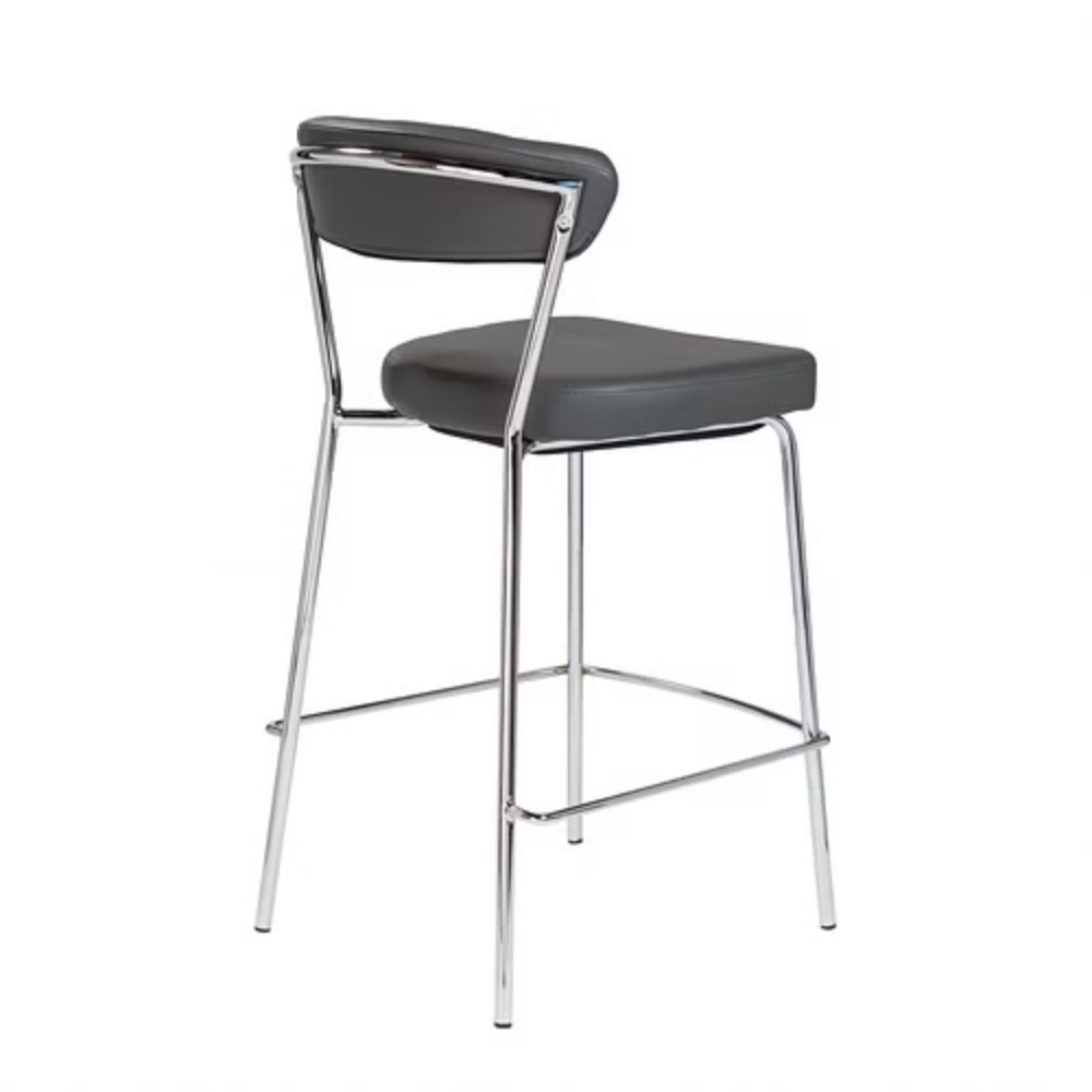 Set Of Two 36" Gray And Silver Steel Low Back Counter Height Bar Chairs With Footrest