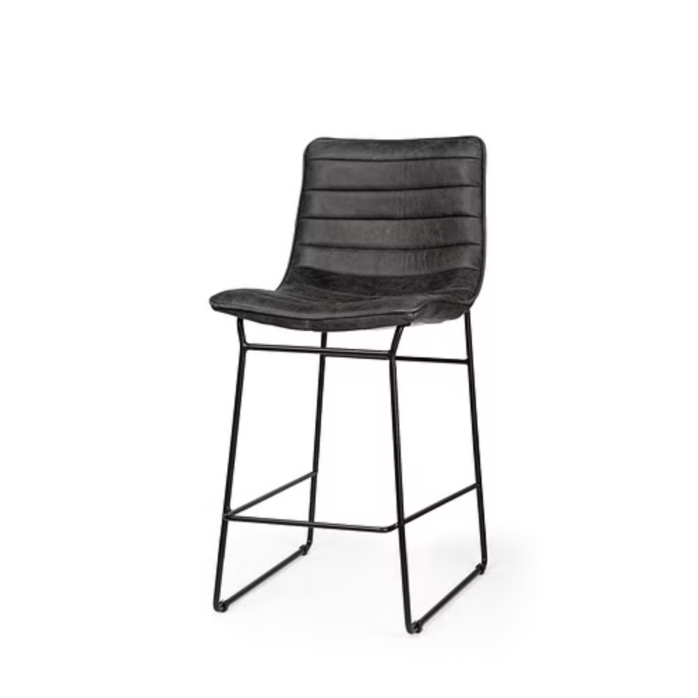 Black Leather Metal Frame Counter Stool