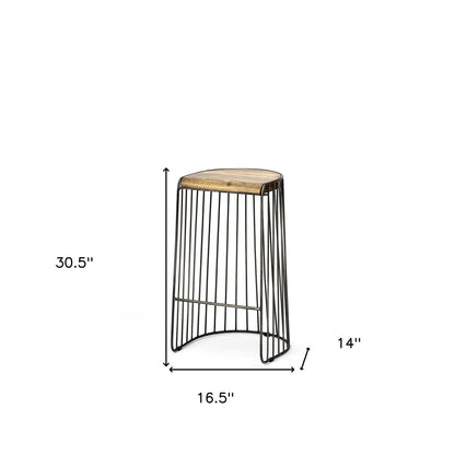 Wood And Metal Wire Design Counter Stool