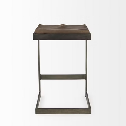 26" Warm Brown Cheeky Wood And Metal Counter Stool