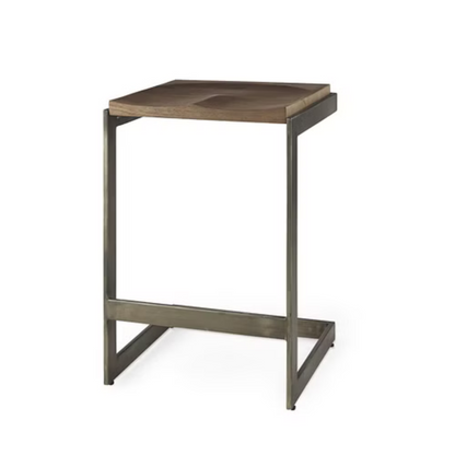 26" Warm Brown Cheeky Wood And Metal Counter Stool