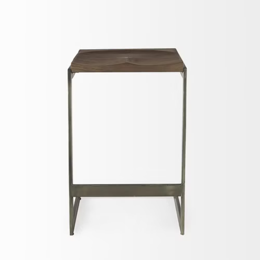 26" Warm Brown Cheeky Wood And Metal Counter Stool