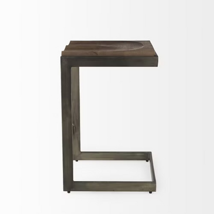 26" Warm Brown Cheeky Wood And Metal Counter Stool