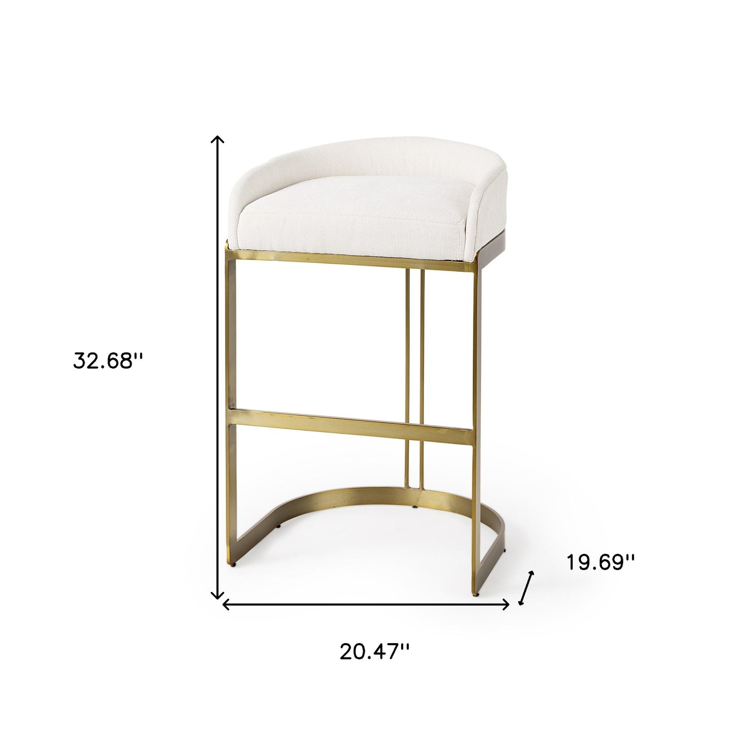 33" Off White And Gold Low Back Bar Stool