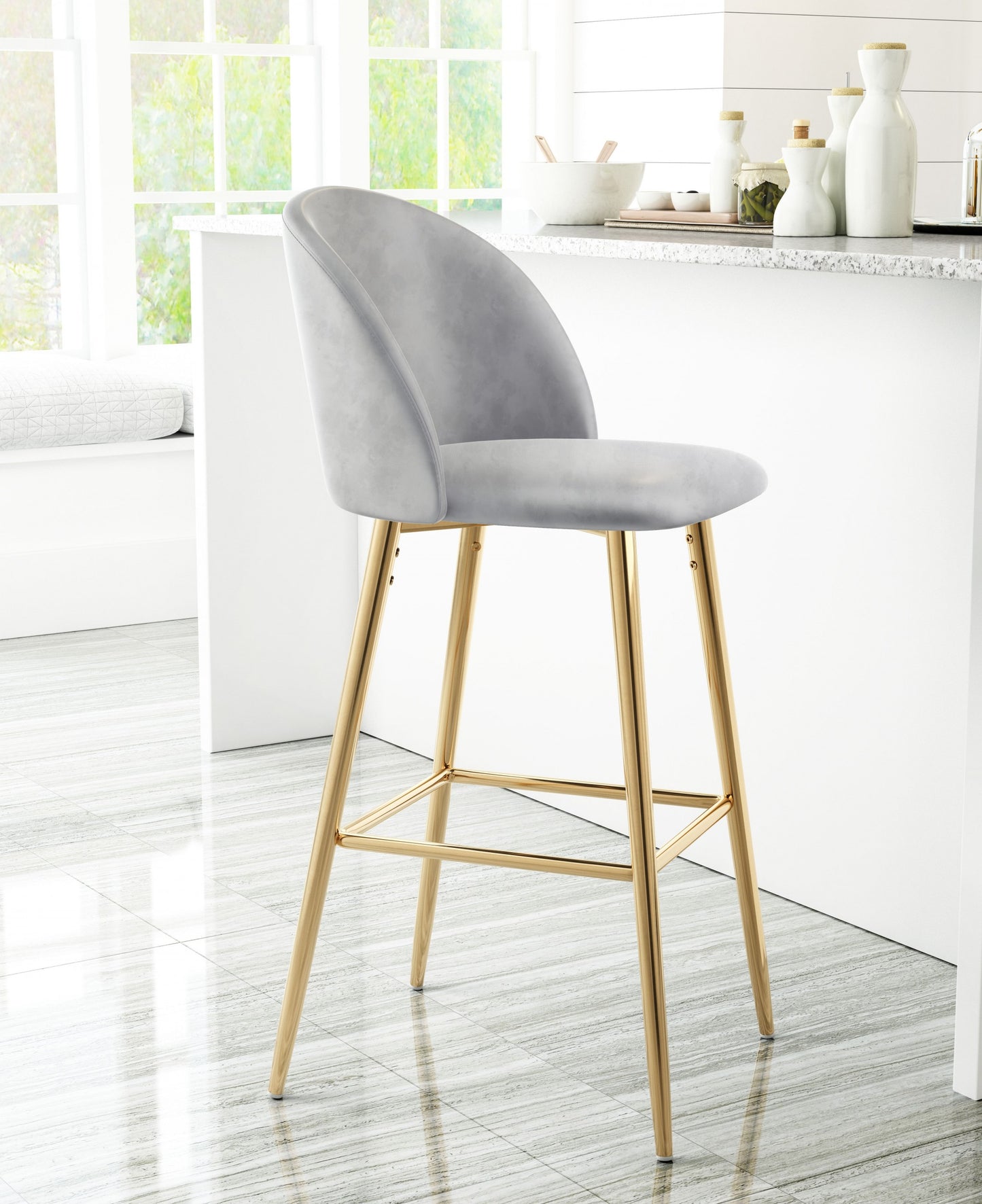 Pale Gray and Gold Modern Pringle Bar Chair