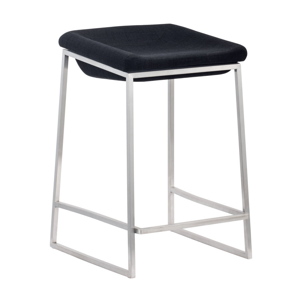 Set of Two Dark Gray and Stainless Indented Counter Stools