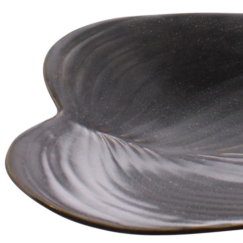 Black Begonia Leaf Ceramic Serving Tray