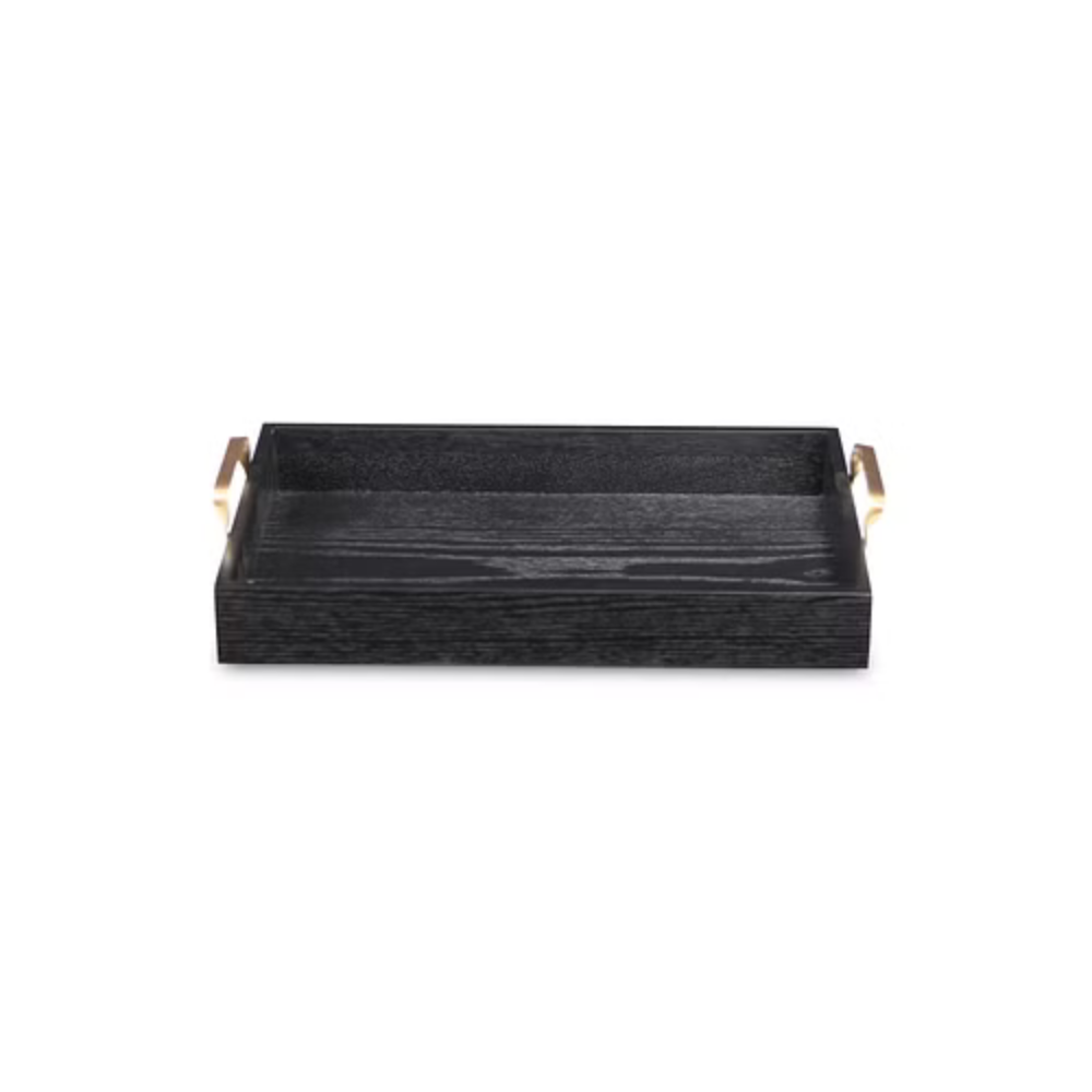 Black Wooden Tray with Gold Handles