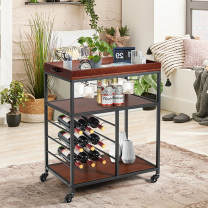 3 Tiers Storage Bar Serving Cart with Wine Rack