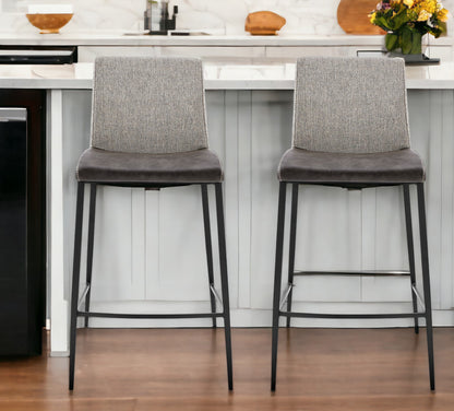 Set Of Two 36" Gray And Black Steel Low Back Counter Height Bar Chairs With Footrest