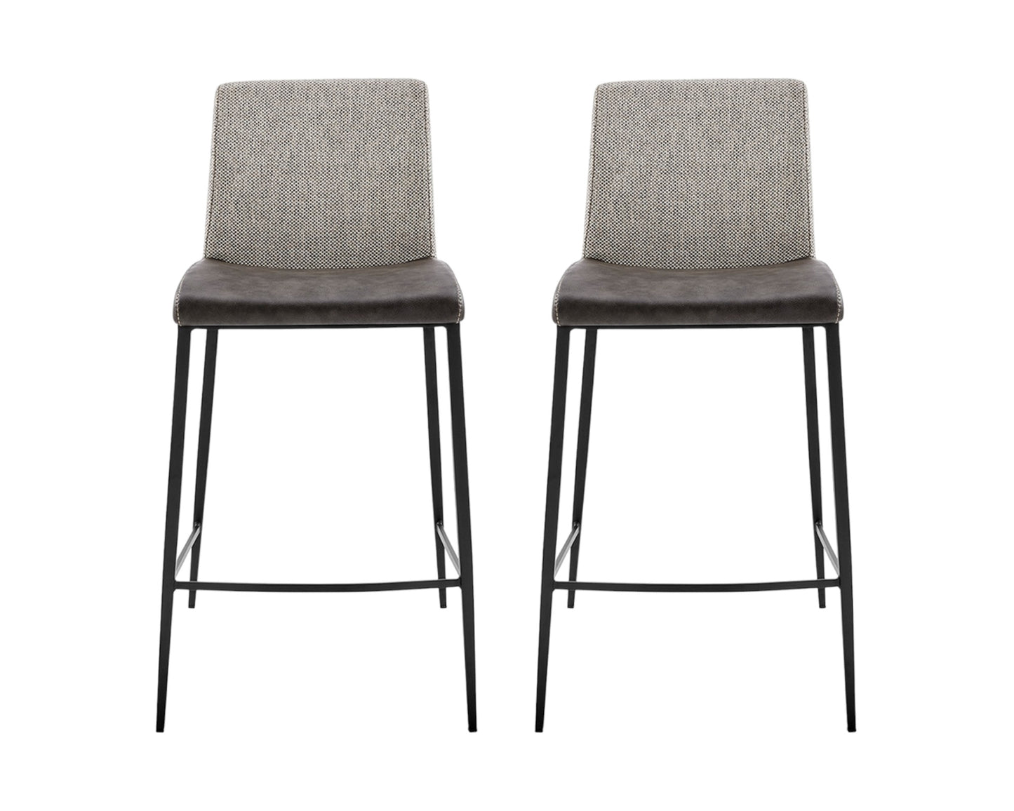 Set Of Two 36" Gray And Black Steel Low Back Counter Height Bar Chairs With Footrest