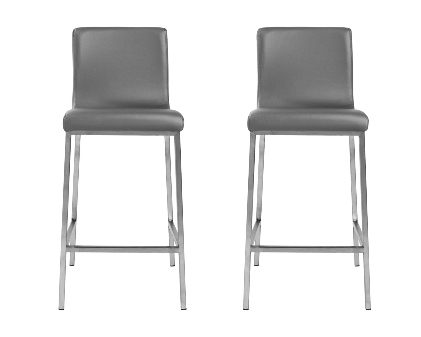 Set Of Two 36" Gray And Silver Steel Low Back Counter Height Bar Chairs With Footrest