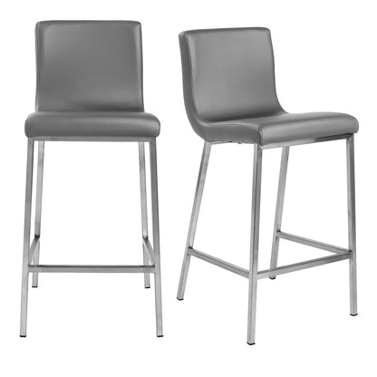 Set Of Two 36" Gray And Silver Steel Low Back Counter Height Bar Chairs With Footrest