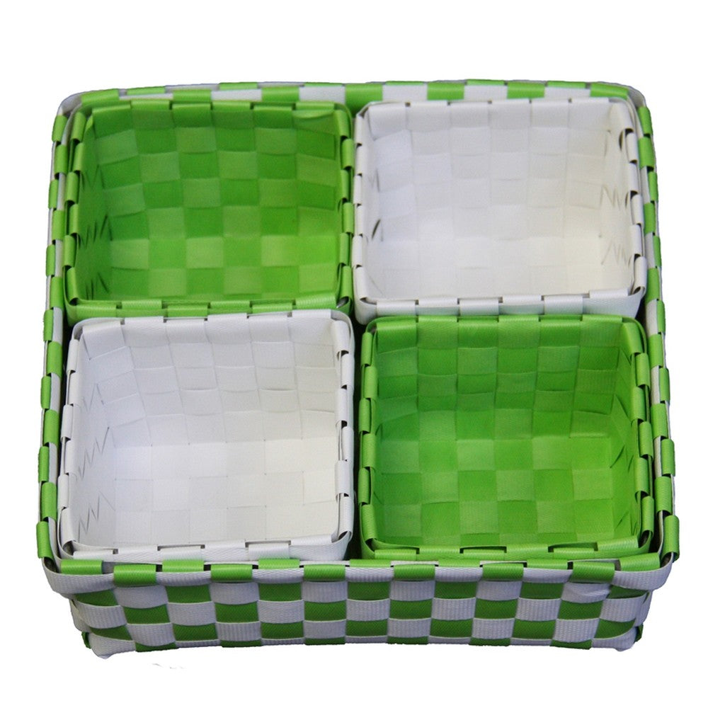 Green and White Woven Basket Five Piece Set