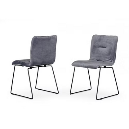 Set of Two Gray Velvet Dining Chairs