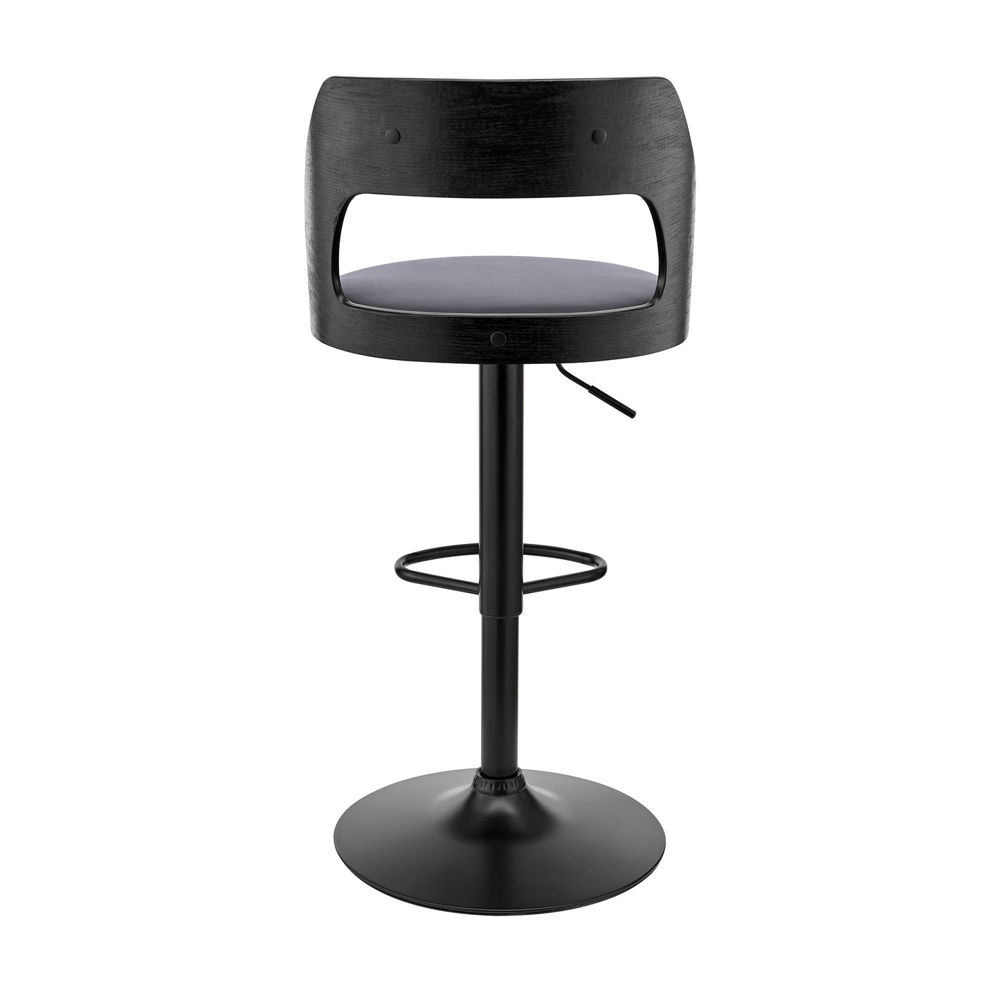 Gray Upholstered Black Base Adjustable Swivel Bar Stool