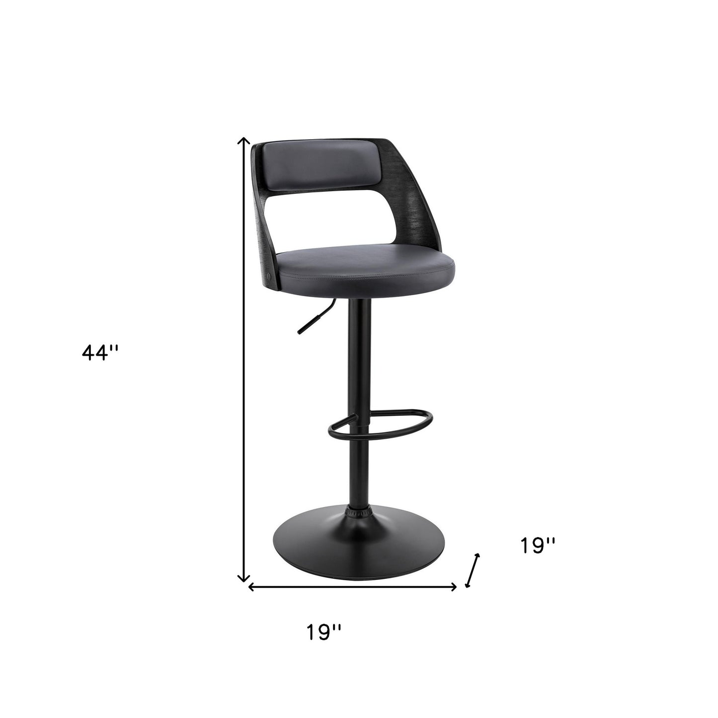 Gray Upholstered Black Base Adjustable Swivel Bar Stool