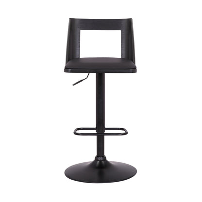 42" Black Faux Leather And Iron Swivel Adjustable Height Bar Chair