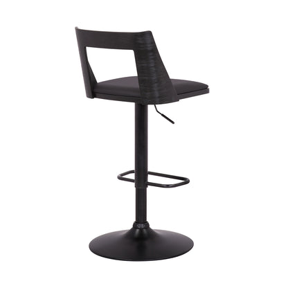 42" Black Faux Leather And Iron Swivel Adjustable Height Bar Chair