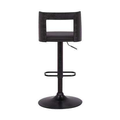 42" Black Faux Leather And Iron Swivel Adjustable Height Bar Chair