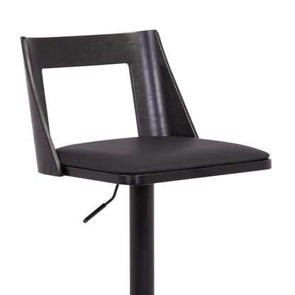 42" Black Faux Leather And Iron Swivel Adjustable Height Bar Chair