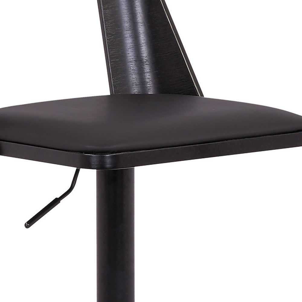 42" Black Faux Leather And Iron Swivel Adjustable Height Bar Chair